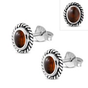 Medium Oval Baltic Amber Stud Silver Earrings, e335